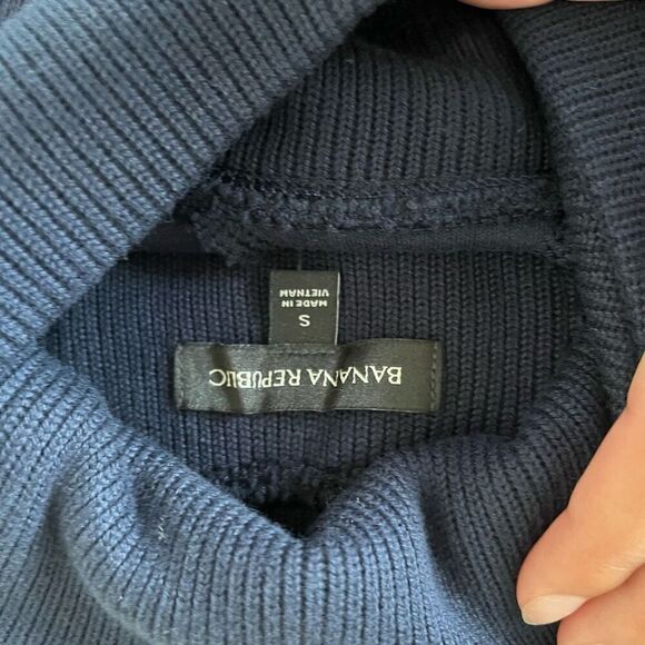 Banana Republic Sweater Men's Small Blue Knit Long Sleeve Mock Neck Pullover - Picture 3 of 5